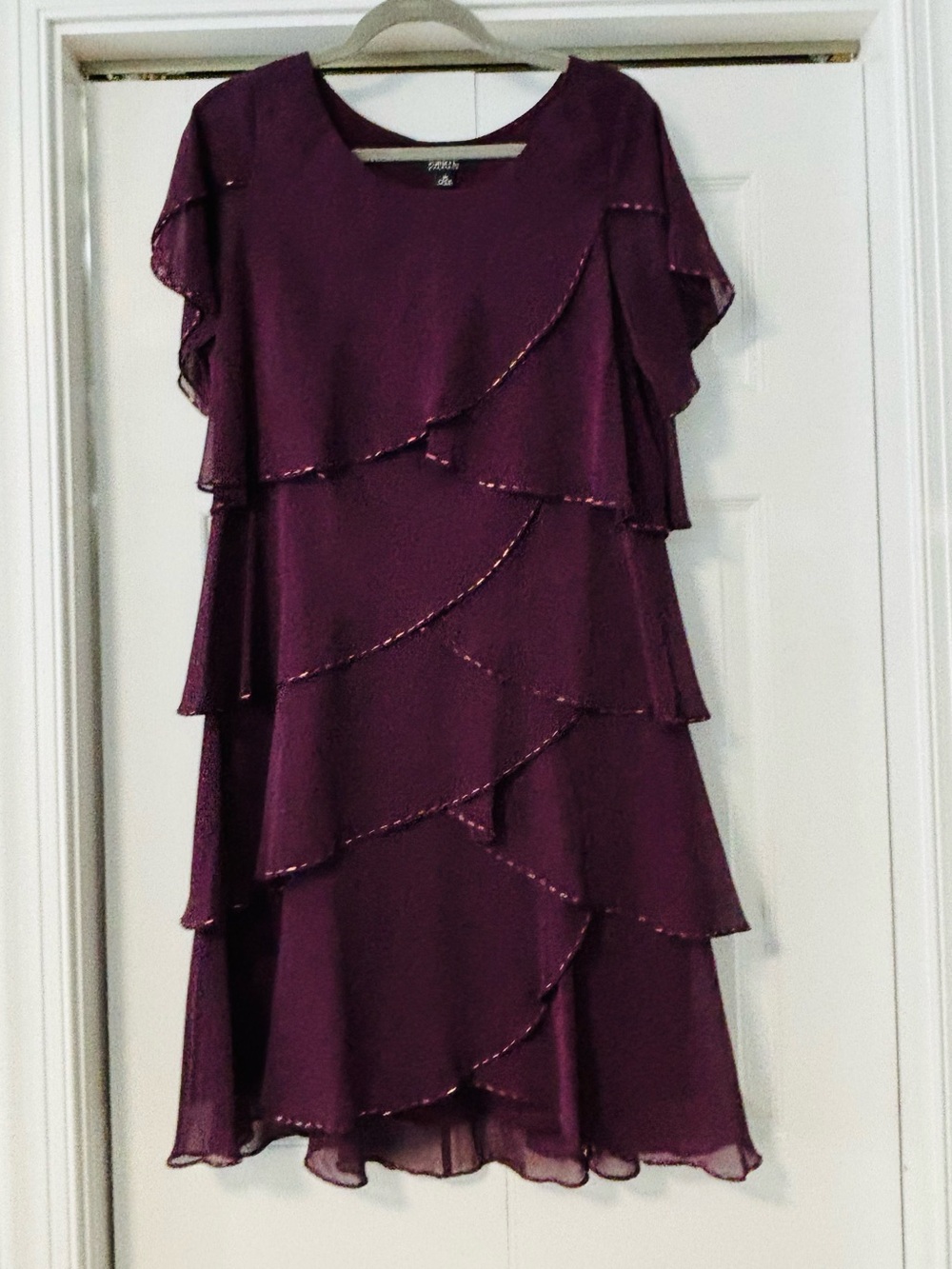 Ignite tiered cocktail dress. Eggplant. Size 10